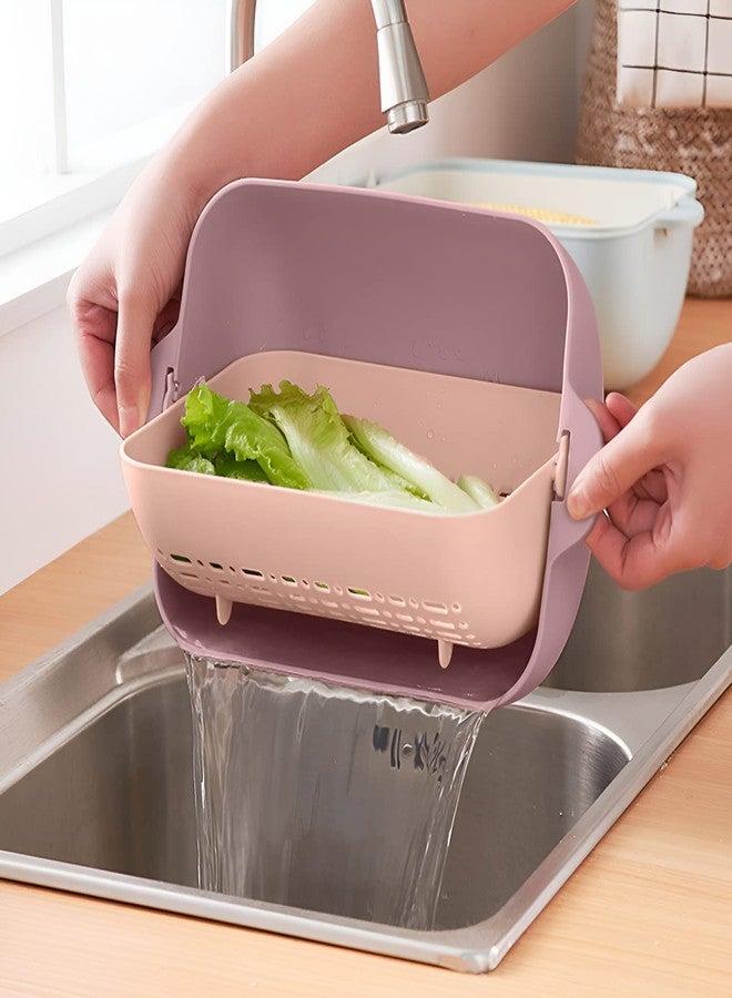 Oblivion Multifunctional Bpa Free Double Layered Plastic Rotatable Strainer Bowl with Handles for Washing, Rinsing, Serving Vegetables & Fruits (Multicolor) - Image 1